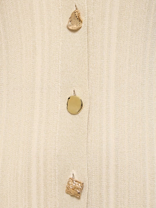 RIBBED VISCOSE LAMÉ MIDI DRESS IN BEIGE