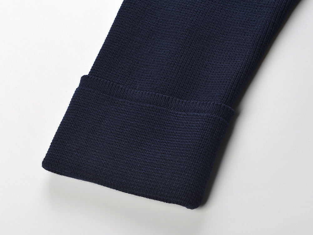 Chic Navy Cropped Cardigan with Detachable Ruffled Collar & Gold Buttons