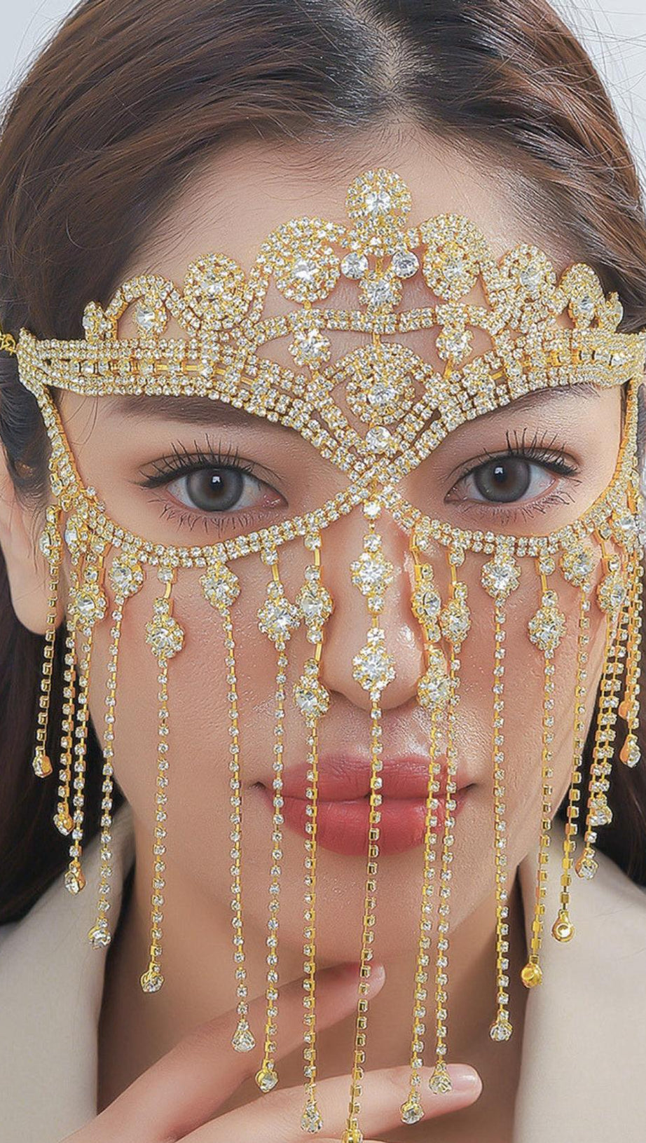 DUC GOLD RHINESTONE TASSEL MASK