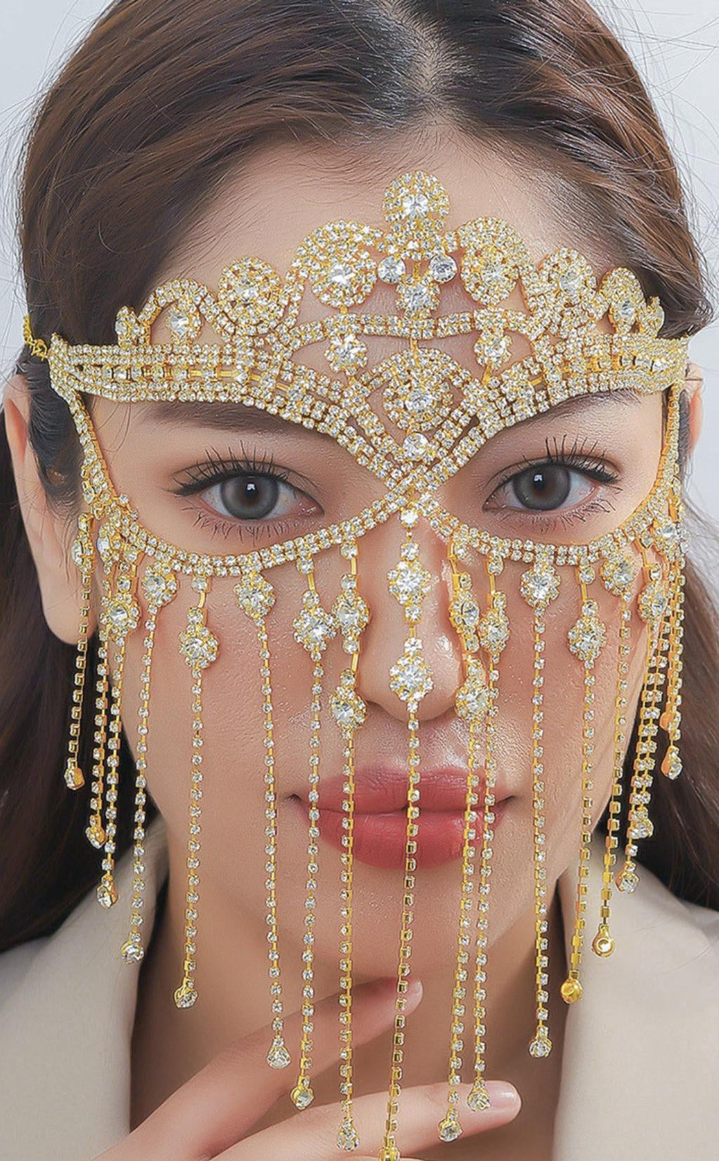 DUC GOLD RHINESTONE TASSEL MASK