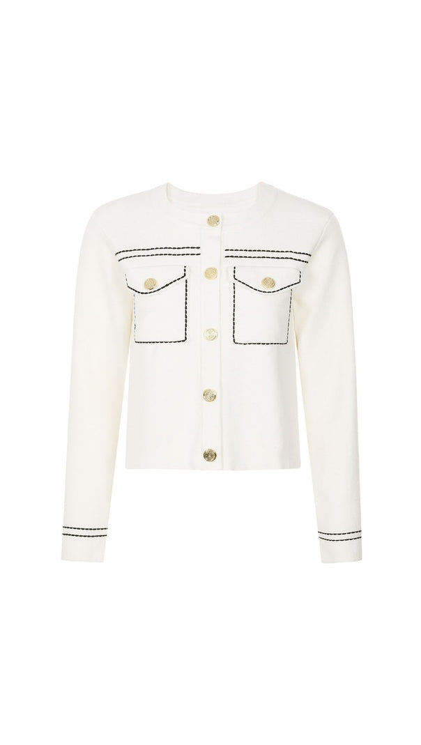 AIIZIE Chic Jumoke Knit Cardigan: Contrast Stitching & Gold Buttons - product image