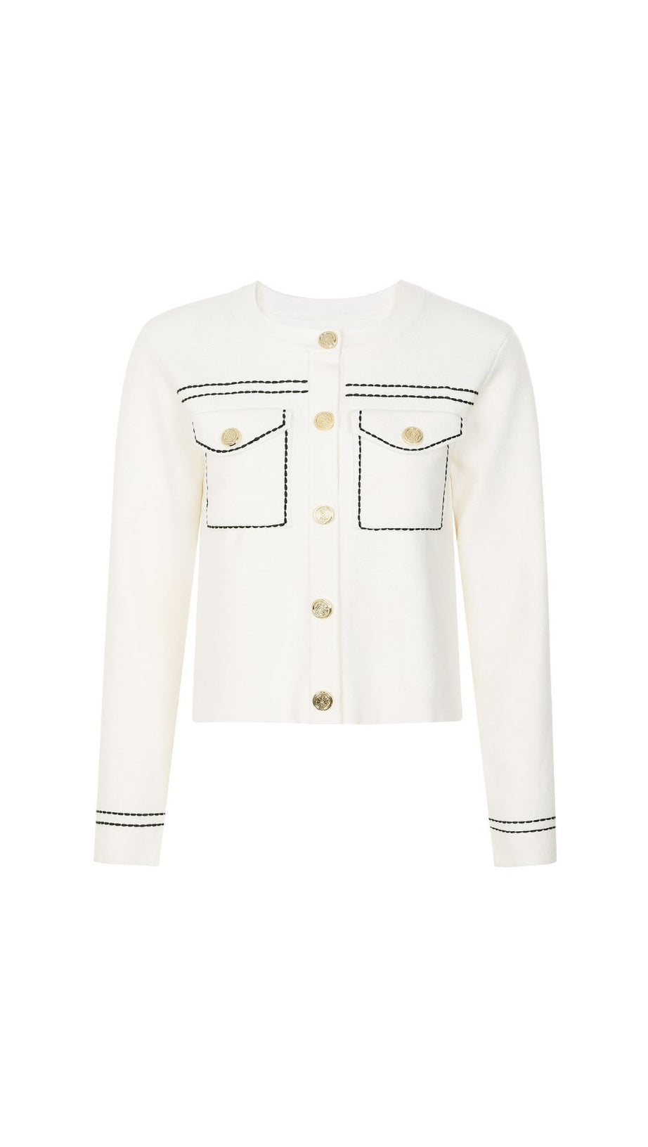 Chic Jumoke Knit Cardigan: Contrast Stitching & Gold Buttons