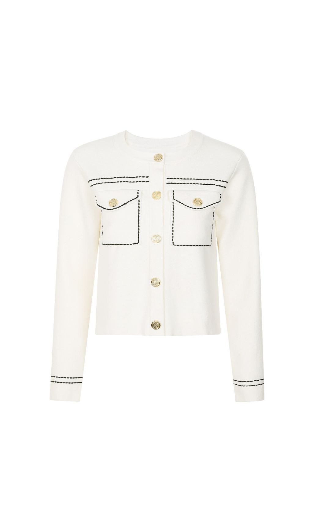 Chic Jumoke Knit Cardigan: Contrast Stitching & Gold Buttons