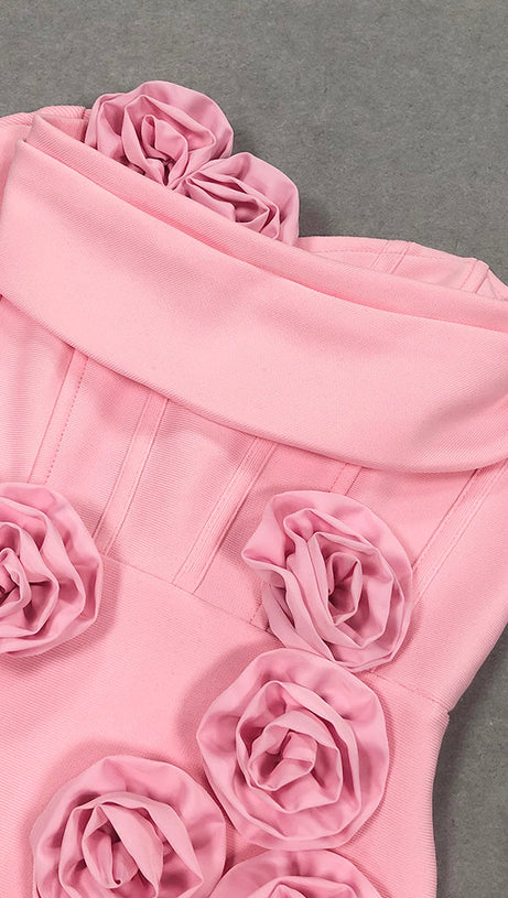 OFF-SHOULDER FLOWER MAXI DRESS IN BLUSH