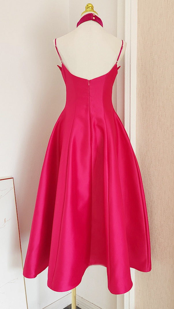AIIZIE PATCHWORK MIDI DRESS IN ROSE RED - product image