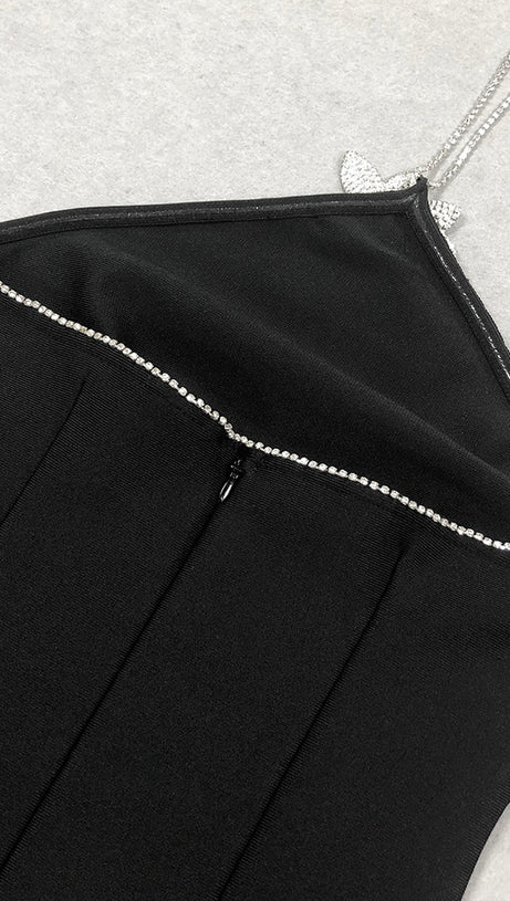 BBLYTHE EMBROIDERED CREPE COUTURE MINI DRESS IN BLACK