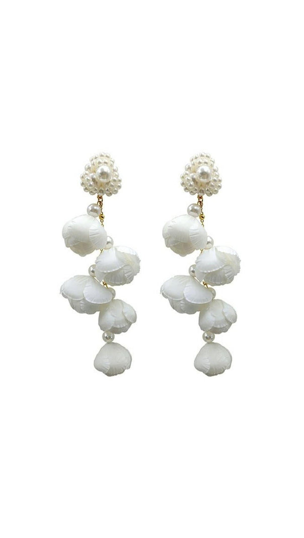 AIIZIE ALEJANDRA WHITE PEARL & PETAL DANGLE EARRINGS - ELEGANT FLORAL STATEMENT FOR WOMEN - product image