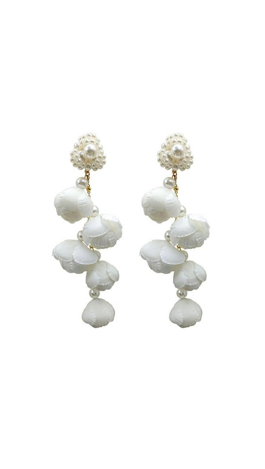 ALEJANDRA WHITE PEARL & PETAL DANGLE EARRINGS - ELEGANT FLORAL STATEMENT FOR WOMEN