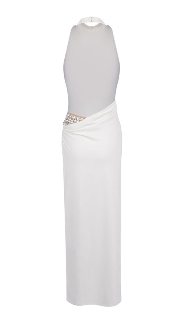 AIIZIE ISAURA WHITE BACKLESS RHINESTONE MAXI DRESS - product image