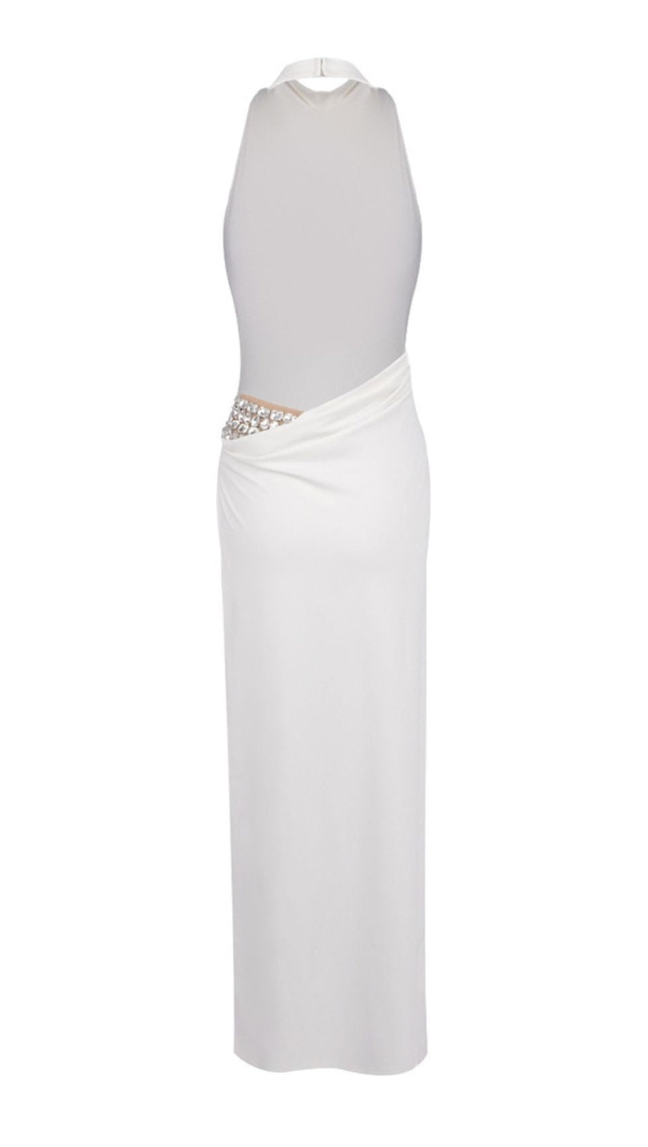 ISAURA WHITE BACKLESS RHINESTONE MAXI DRESS