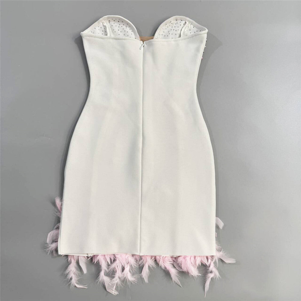 AIIZIE HITA PINK STRAPLESS BEADED FLORAL BANDAGE MINI DRESS - PARTY GLAM - product image