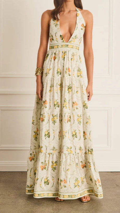 VALENCIA JACINTA FLORAL PRINT MAXI DRESS IN YELLOW