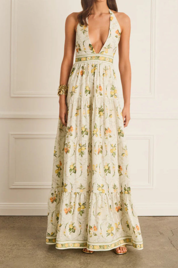 AIIZIE VALENCIA JACINTA FLORAL PRINT MAXI DRESS IN YELLOW - product image