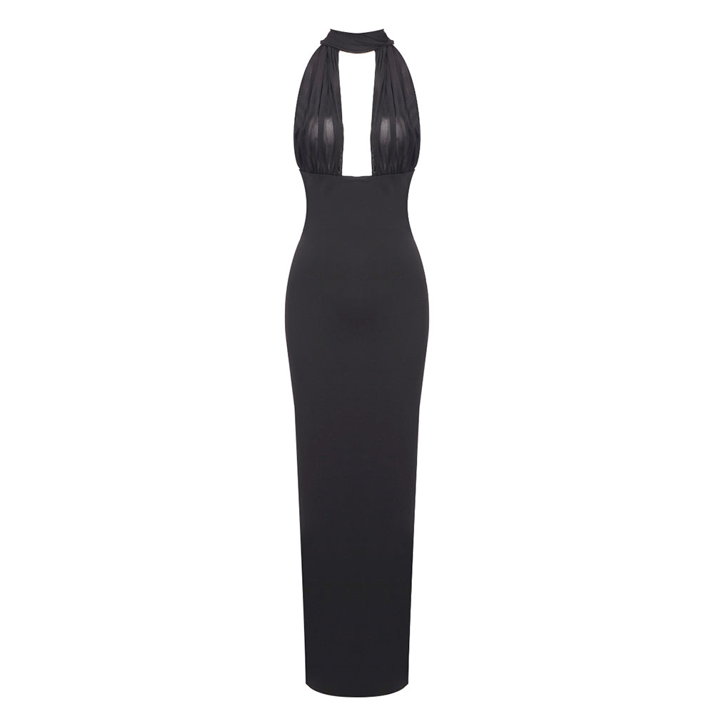 AIIZIE MERRY BLACK SHEER MESH UPPER PONTE LOWER MAXI DRESS - product image