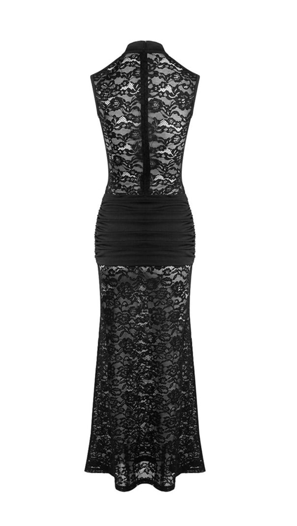 AIIZIE IVANA BLACK LACE MAXI GOWN | SLEEVELESS, HIGH SLIT & KEYHOLE NECKLINE - product image