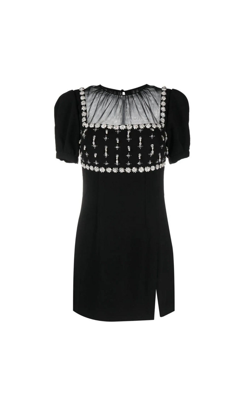 CREPE EMBELLISH MINI DRESS IN BLACK