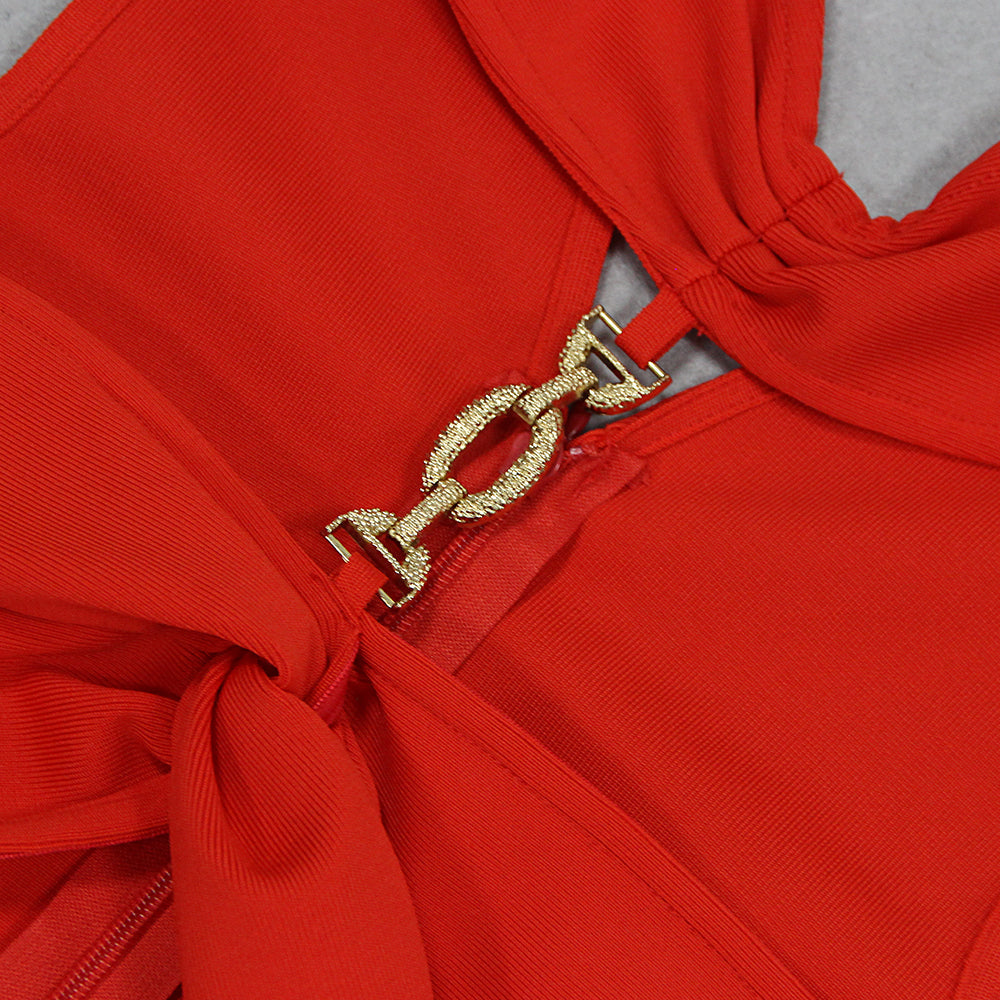 AIIZIE CUT OUT KNIT BANDAGE MIDI DRESS IN RED - product image