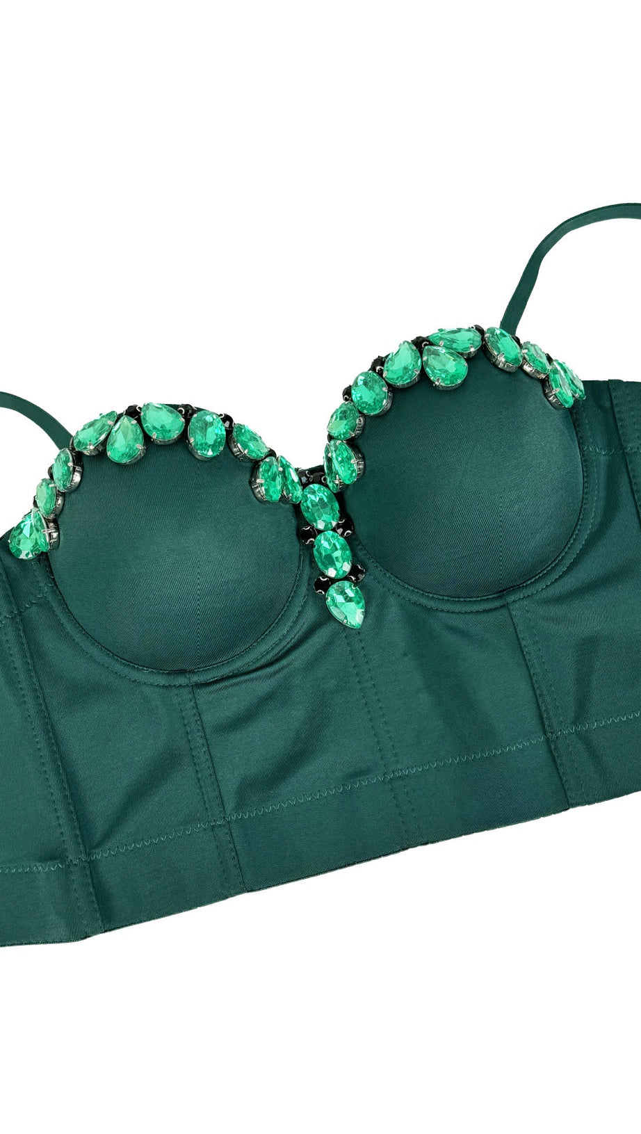 Jelena Emerald Green Diamante Bustier Crop Top