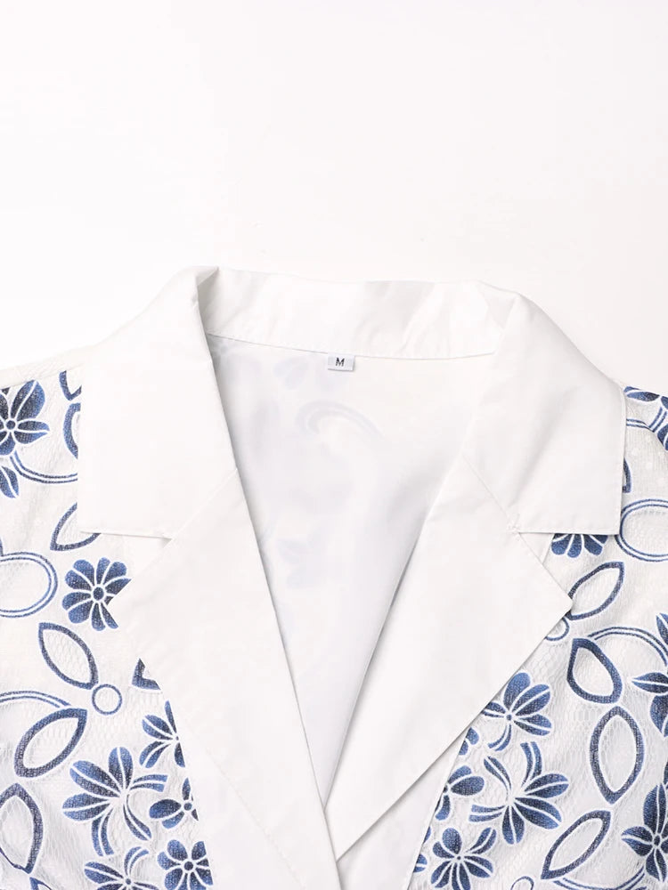 AIIZIE V NECK SPLICED BELTS EMBROIDERY MIDI DRESS IN BLUE - product image