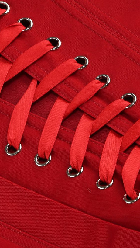 ANGELA RED FLOWER-TRIM EMBELLISHED STRAPLESS MINI DRESS