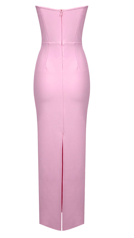 MEROY FLORAL EMBROIDERY STRAPLESS MAXI DRESS IN PINK