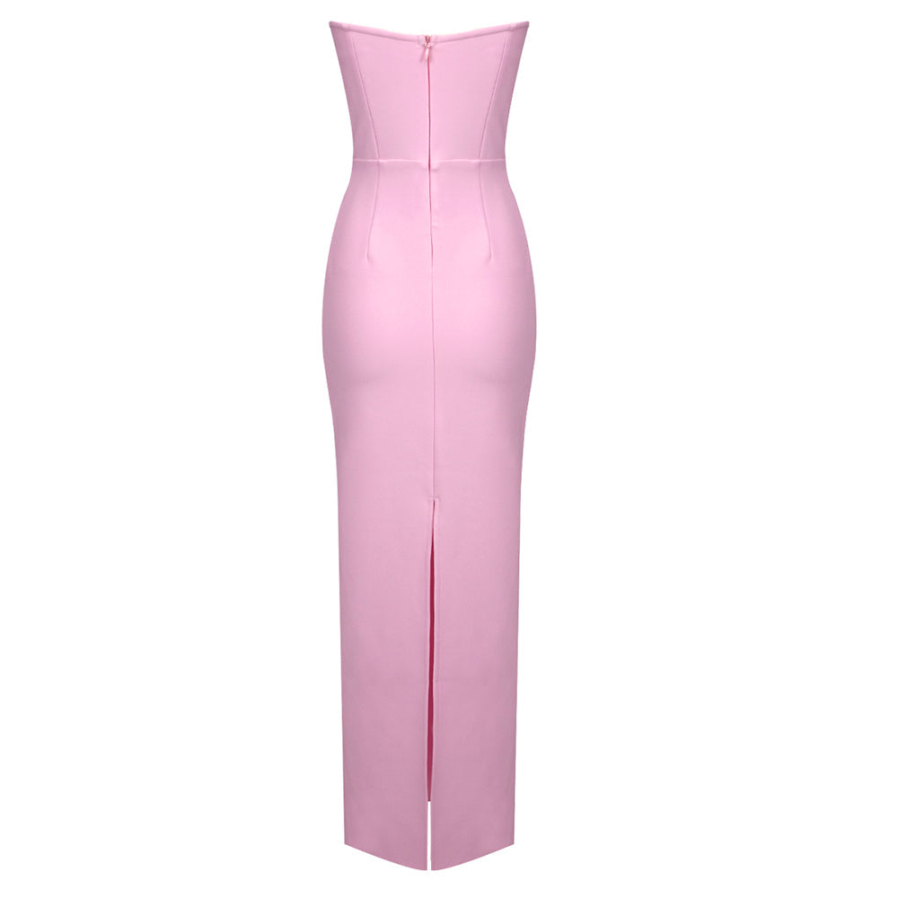 AIIZIE MEROY FLORAL EMBROIDERY STRAPLESS MAXI DRESS IN PINK - product image