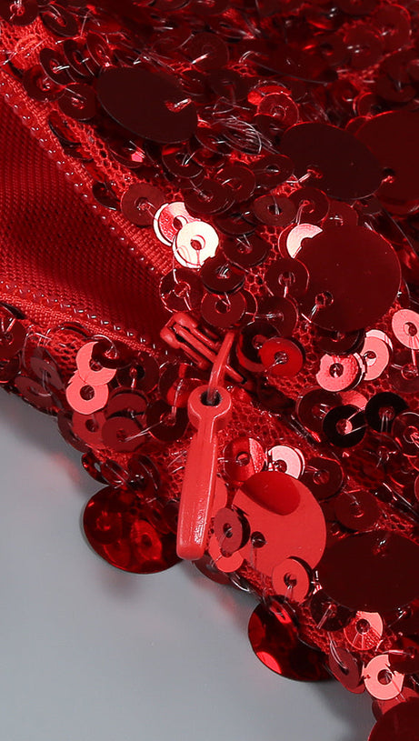 BASIA SLEEVELESS SEQUIN MAXI DRESS IN RED