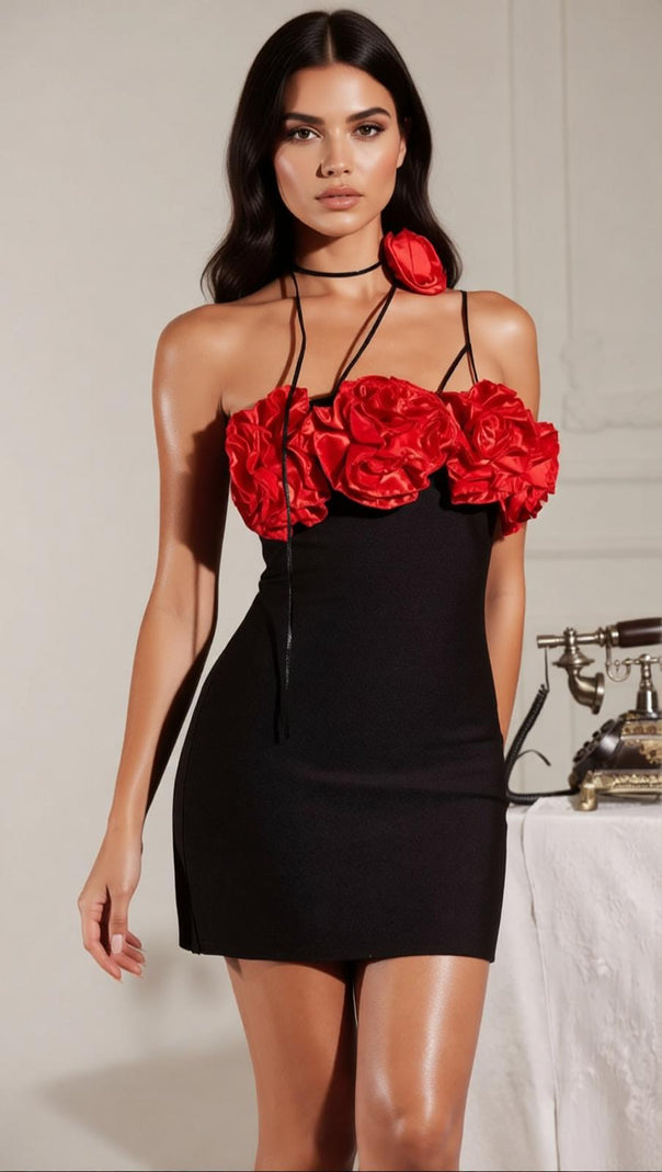 AIIZIE Filippa Red Rose Embellished Bodycon Mini Dress - product image