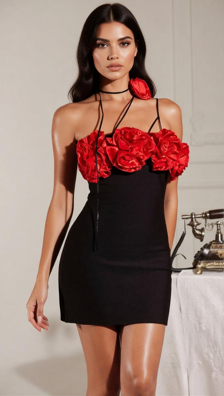 Filippa Red Rose Embellished Bodycon Mini Dress