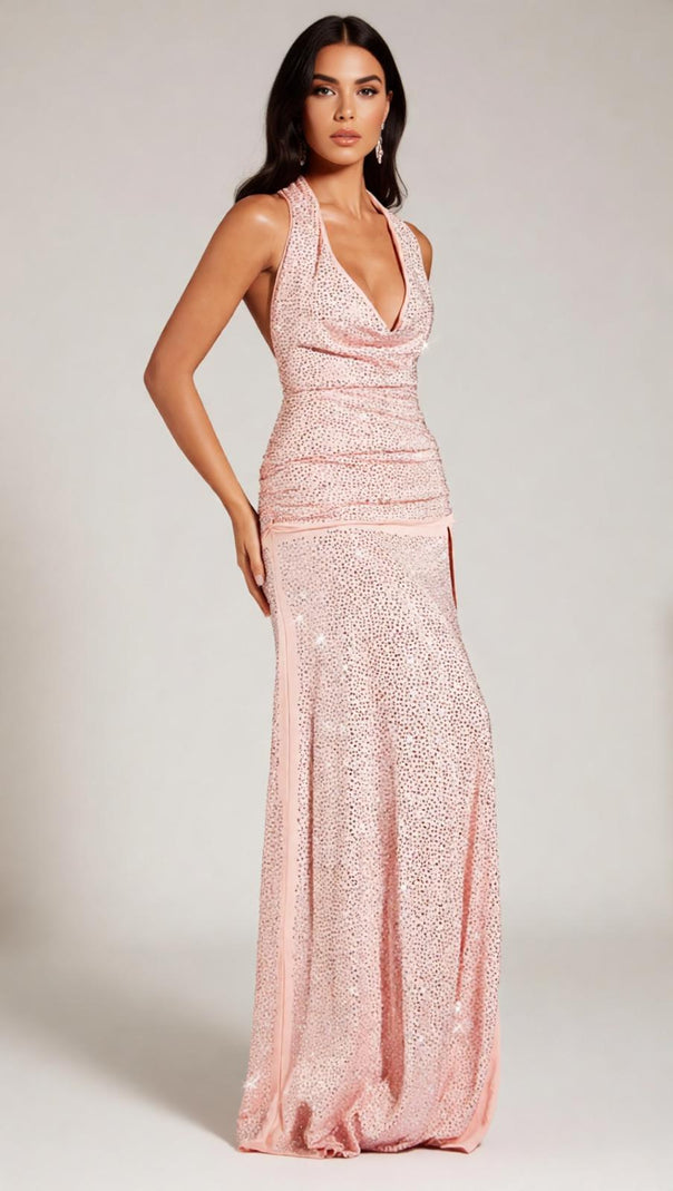 AIIZIE Fima Opulence Sparkling Rhinestone Halter Plunge Neck Maxi Gown with Slit - product image
