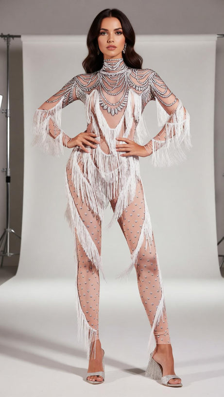 Firdaus Dazzling Fringe & Crystal Embellished Jumpsuit