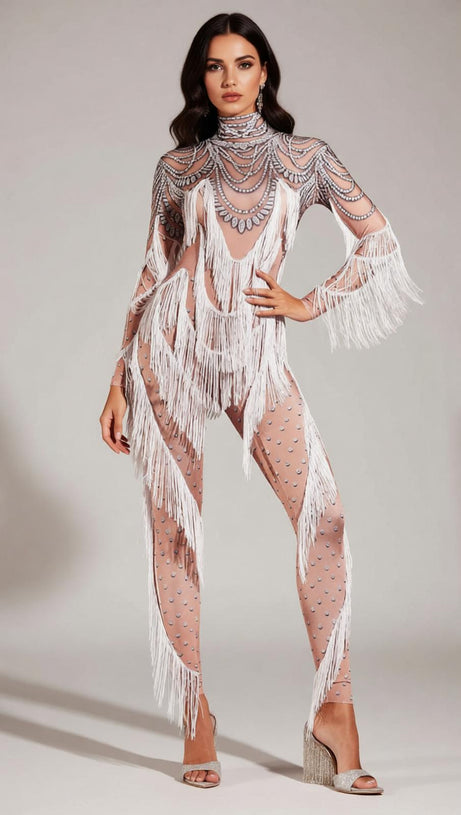 Firdaus Dazzling Fringe & Crystal Embellished Jumpsuit