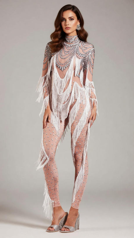 Firdaus Dazzling Fringe & Crystal Embellished Jumpsuit