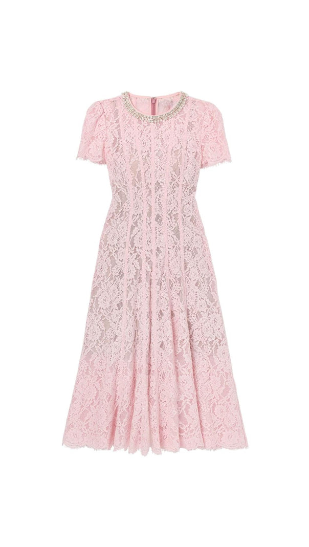AIIZIE LACE EMBELLISHED MIDI DRESS IN PINK - product image
