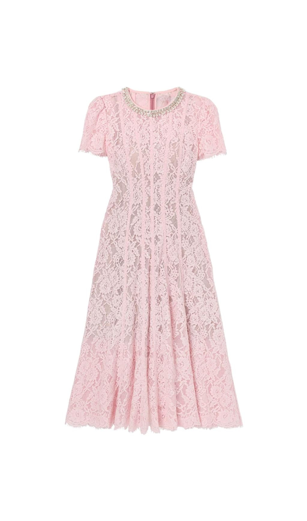 LACE EMBELLISHED MIDI DRESS IN PINK