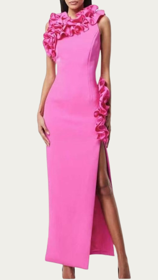 AIIZIE HOT PINK RUFFLED MIDI DRESS - product image