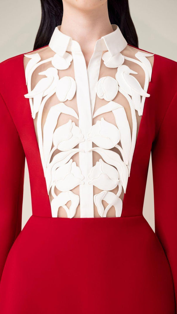 AIIZIE HOLLOW A-LINE MINI DRESS IN RED - product image