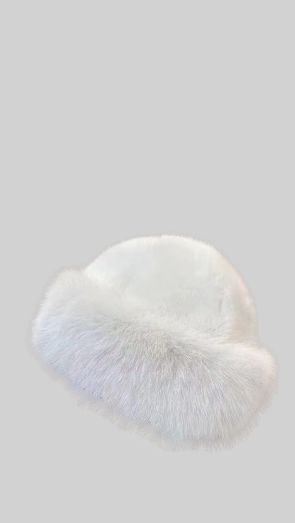 Furry Hat With Wide Brim - White
