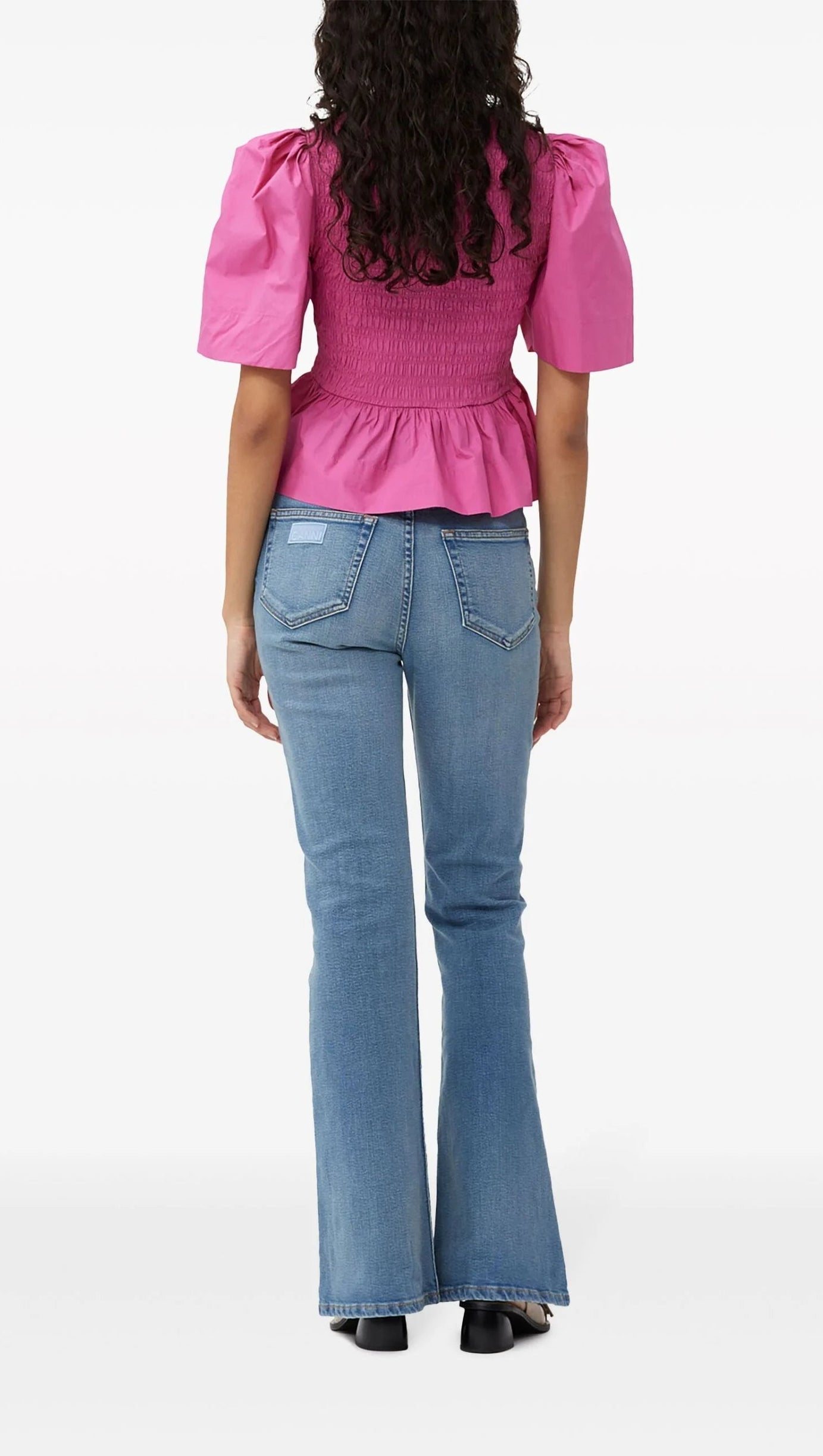 BLUSA ROSA CON PEPLUM ARRICCIATO 