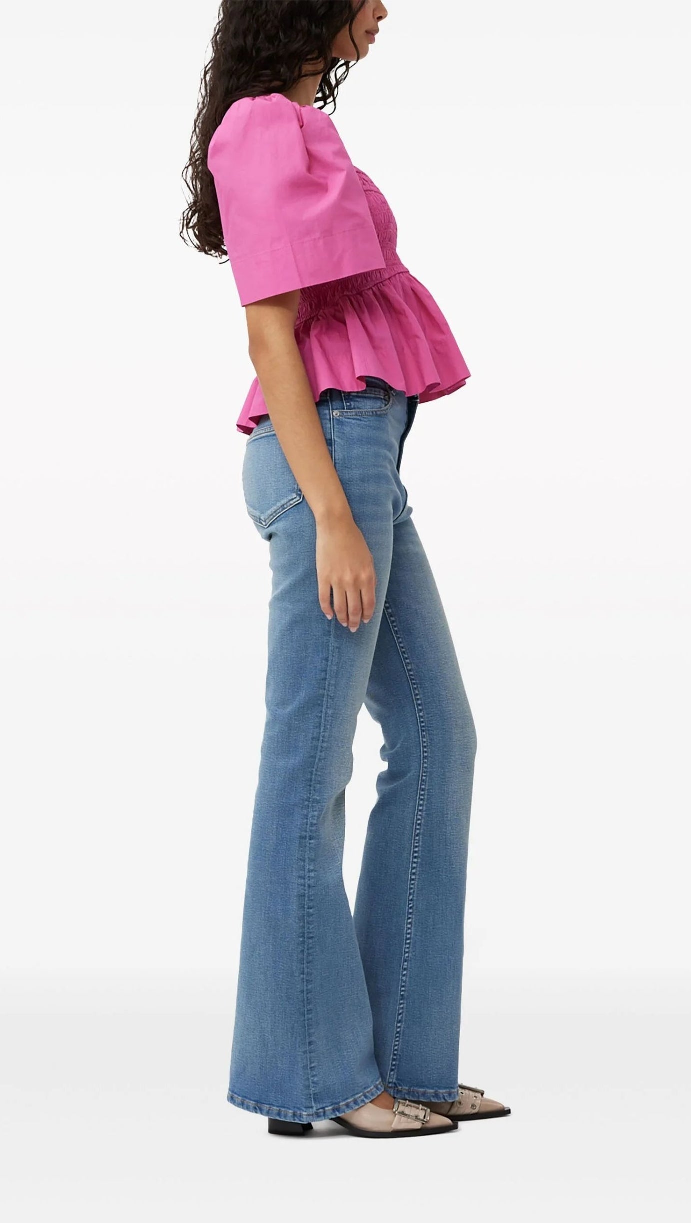 BLUSA ROSA CON PEPLUM ARRICCIATO 