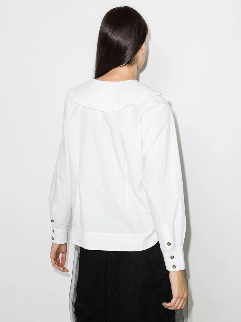 WHITE OVERSIZED COLLAR COTTON BLOUSE