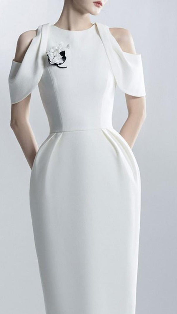 AIIZIE CHAELI WHITE EMBELLISHED MIDI DRESS - product image