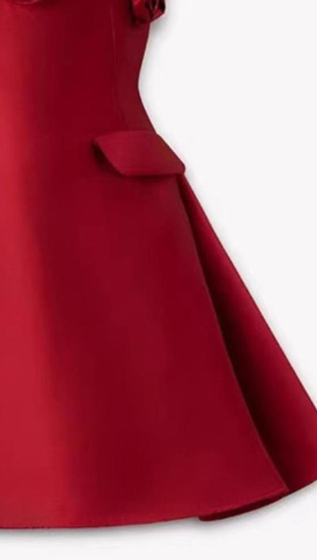 JOSEPHINE 3D FLOWER A-LINE MINI DRESS IN RED