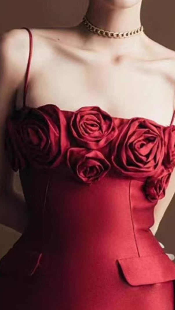 AIIZIE JOSEPHINE 3D FLOWER A-LINE MINI DRESS IN RED - product image