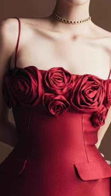 JOSEPHINE 3D FLOWER A-LINE MINI DRESS IN RED