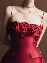 josephine 3d flower a-line mini dress in red