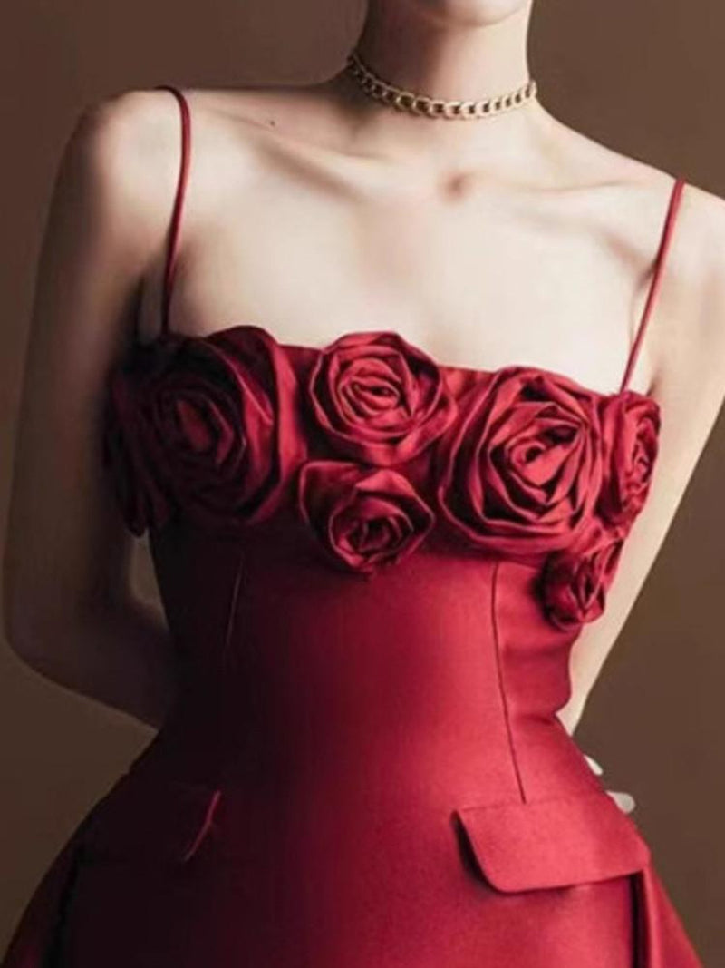 josephine 3d flower a-line mini dress in red