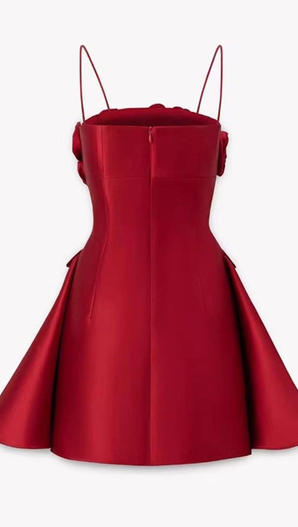 AIIZIE JOSEPHINE 3D FLOWER A-LINE MINI DRESS IN RED - product image