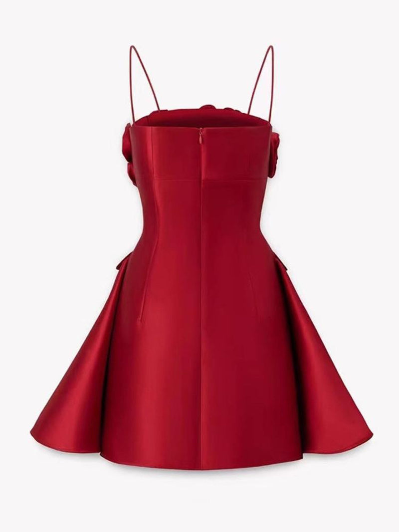 josephine 3d flower a-line mini dress in red