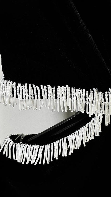 ISHIKA BEAD-EMBELLISHED VELVET CUTOUT MINI DRESS